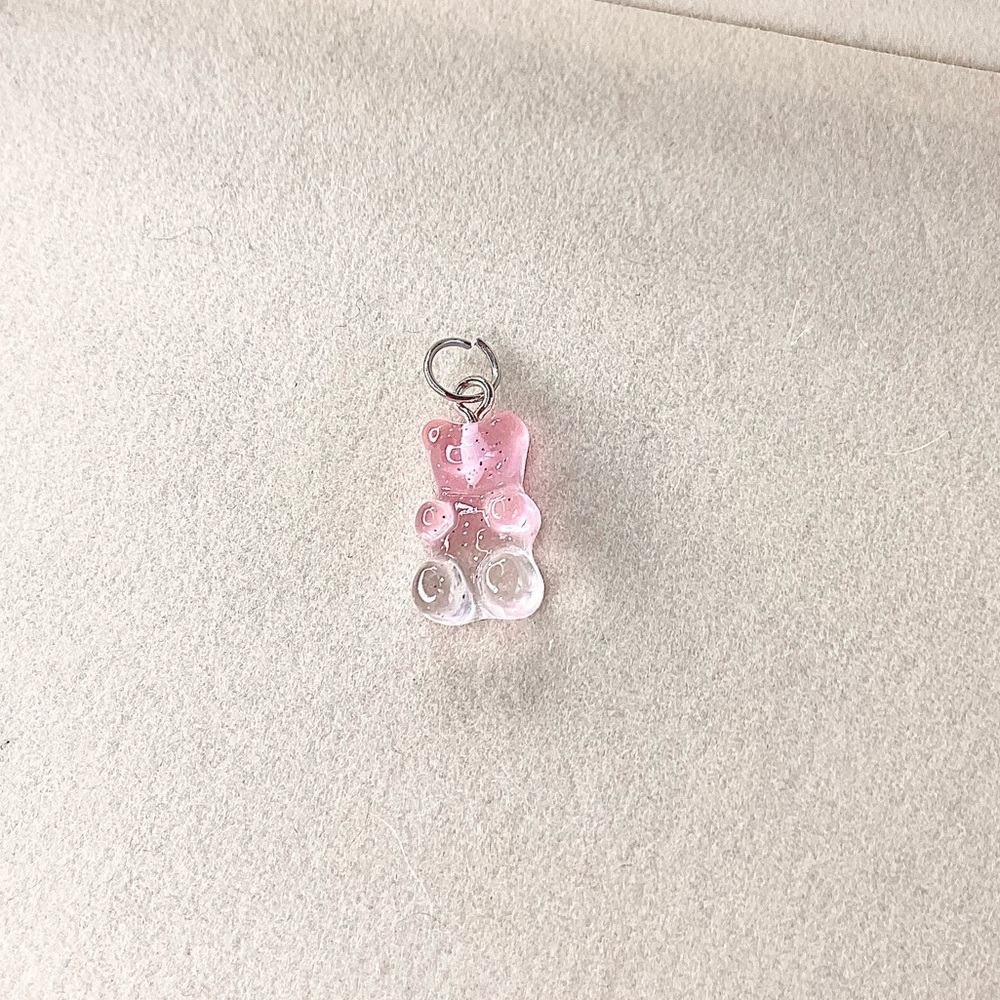 Blush Pink Glitter Gummy Bear Charm – Cute Candy Bear Pendant